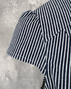 French sleeve detail in hickory stripe denim — Carla Jumpsuit by Atë