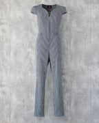 Women's zip-front denim jumpsuit in indigo hickory stripe — Carla Jumpsuit by Atë, front view