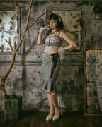 Model wearing Carla Bustier and Skirt in indigo hickory denim — Atë