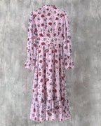 Katie Dress in tattoo-inspired print on pale pink chiffon — back view