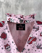 Collar detail of the pale dusty pink chiffon midi dress — Katie Dress by Atë