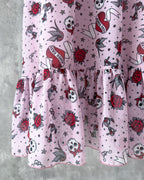 Hem detail of the pale dusty pink chiffon midi dress — Katie Dress by Atë