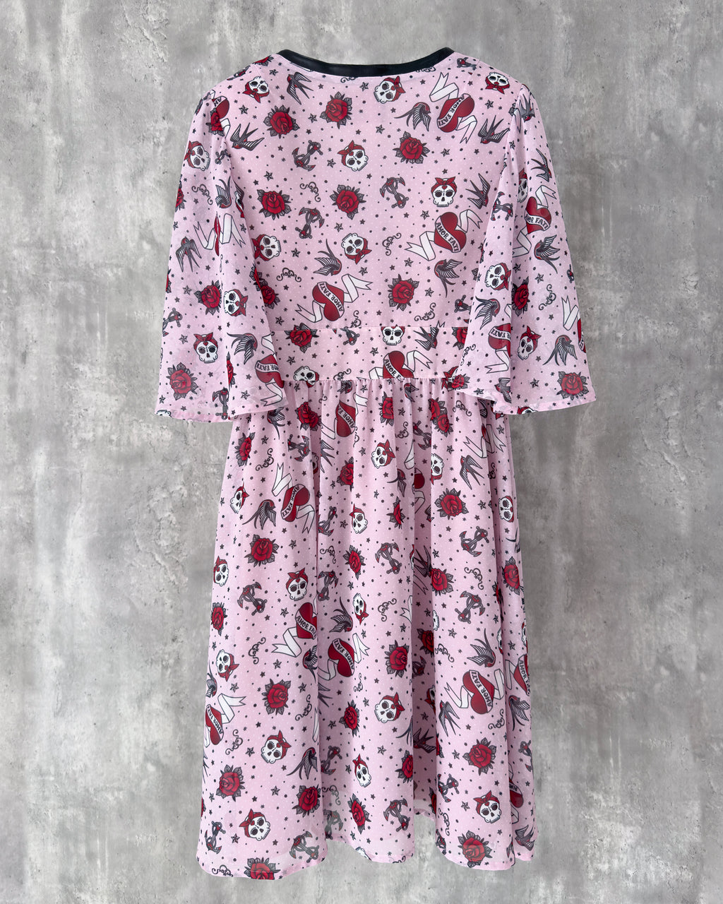 Lola Dress in tattoo-inspired print in chiffon — back view