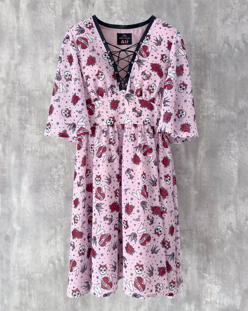 Lola Dress in tattoo-inspired print in chiffon — front view
