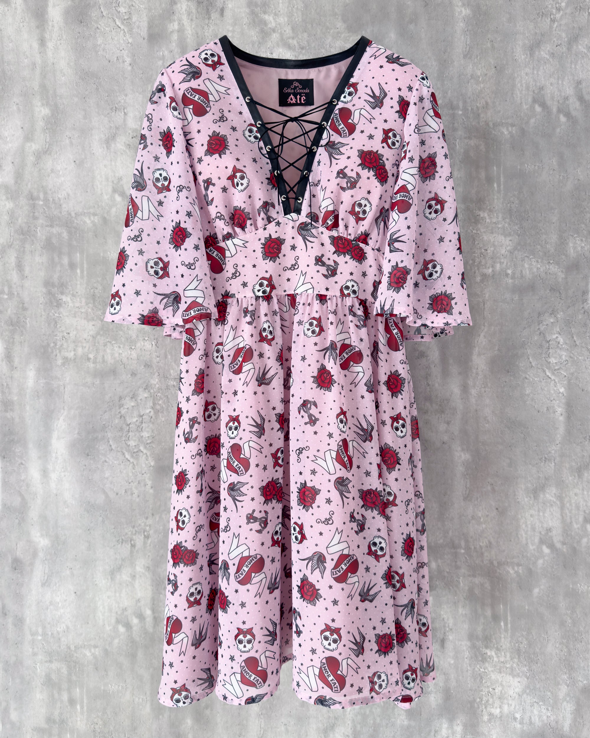 Lola Dress in tattoo-inspired print in chiffon — front view
